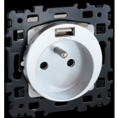  SQUARE Prise 2P+T + USB A SILV 